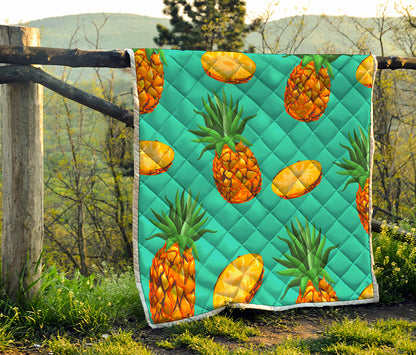 Pastel Turquoise Pineapple Pattern Print Quilt