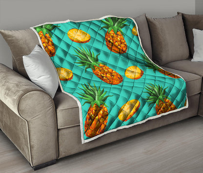 Pastel Turquoise Pineapple Pattern Print Quilt
