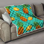 Pastel Turquoise Pineapple Pattern Print Quilt