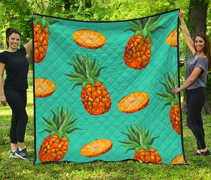 Pastel Turquoise Pineapple Pattern Print Quilt