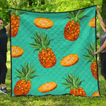 Pastel Turquoise Pineapple Pattern Print Quilt