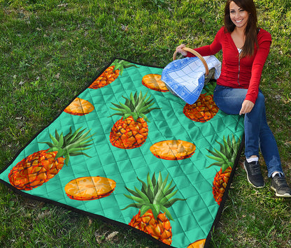 Pastel Turquoise Pineapple Pattern Print Quilt