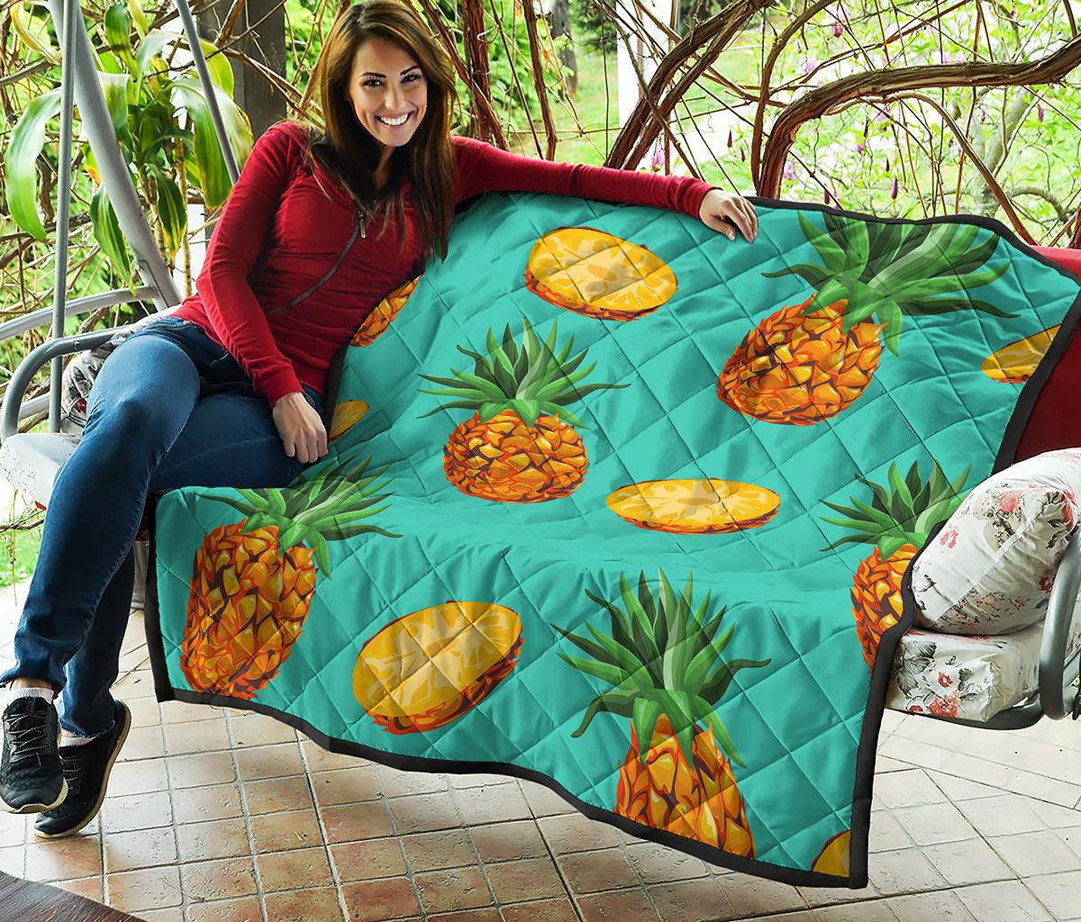 Pastel Turquoise Pineapple Pattern Print Quilt