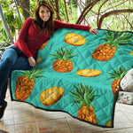 Pastel Turquoise Pineapple Pattern Print Quilt