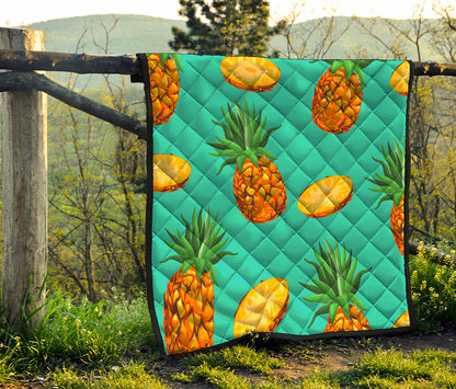Pastel Turquoise Pineapple Pattern Print Quilt