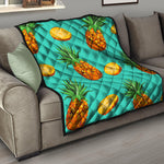 Pastel Turquoise Pineapple Pattern Print Quilt