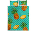 Pastel Turquoise Pineapple Pattern Print Quilt Bed Set