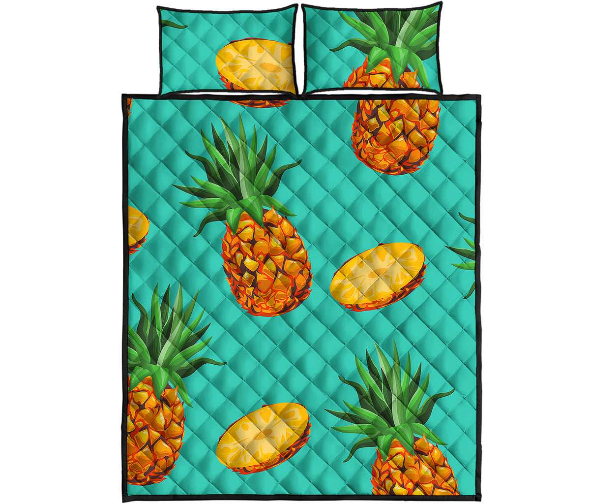 Pastel Turquoise Pineapple Pattern Print Quilt Bed Set