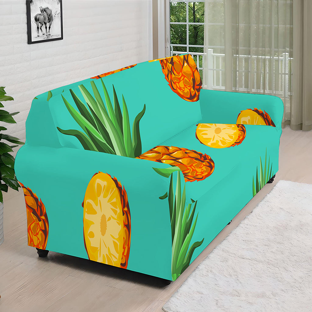 Pastel Turquoise Pineapple Pattern Print Sofa Cover