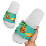 Pastel Turquoise Pineapple Pattern Print White Slide Sandals