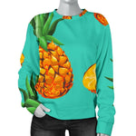 Pastel Turquoise Pineapple Pattern Print Women's Crewneck Sweatshirt GearFrost