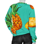 Pastel Turquoise Pineapple Pattern Print Women's Crewneck Sweatshirt GearFrost