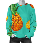 Pastel Turquoise Pineapple Pattern Print Women's Crewneck Sweatshirt GearFrost