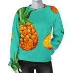 Pastel Turquoise Pineapple Pattern Print Women's Crewneck Sweatshirt GearFrost