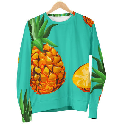 Pastel Turquoise Pineapple Pattern Print Women's Crewneck Sweatshirt GearFrost
