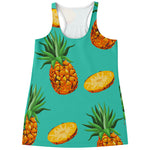 Pastel Turquoise Pineapple Pattern Print Women's Racerback Tank Top