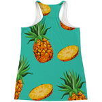 Pastel Turquoise Pineapple Pattern Print Women's Racerback Tank Top