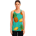 Pastel Turquoise Pineapple Pattern Print Women's Racerback Tank Top