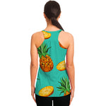 Pastel Turquoise Pineapple Pattern Print Women's Racerback Tank Top