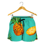 Pastel Turquoise Pineapple Pattern Print Women's Shorts