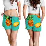 Pastel Turquoise Pineapple Pattern Print Women's Shorts
