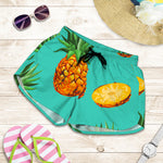 Pastel Turquoise Pineapple Pattern Print Women's Shorts
