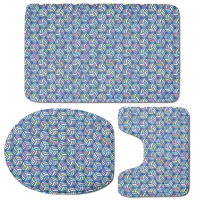 Pastel Volleyball Pattern Print 3 Piece Bath Mat Set