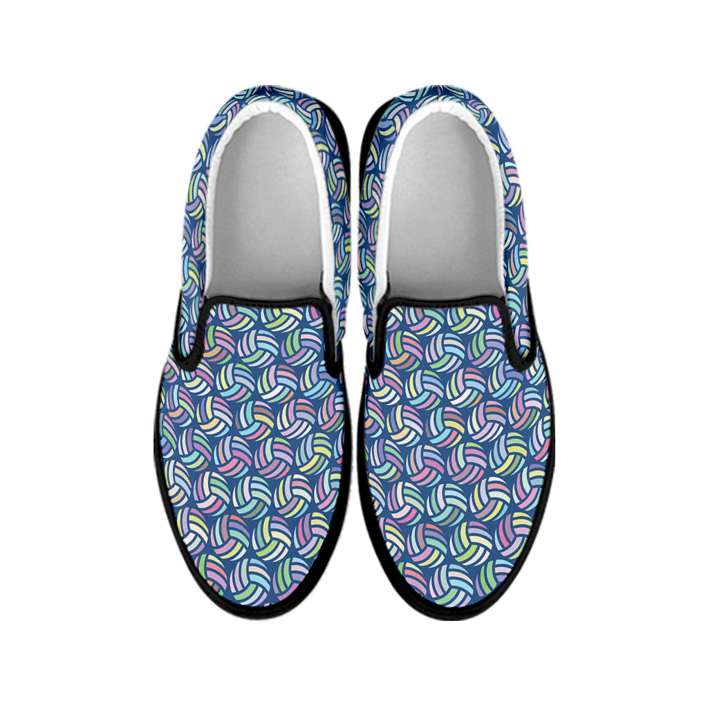 Pastel Volleyball Pattern Print Black Slip On Shoes