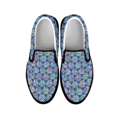 Pastel Volleyball Pattern Print Black Slip On Shoes