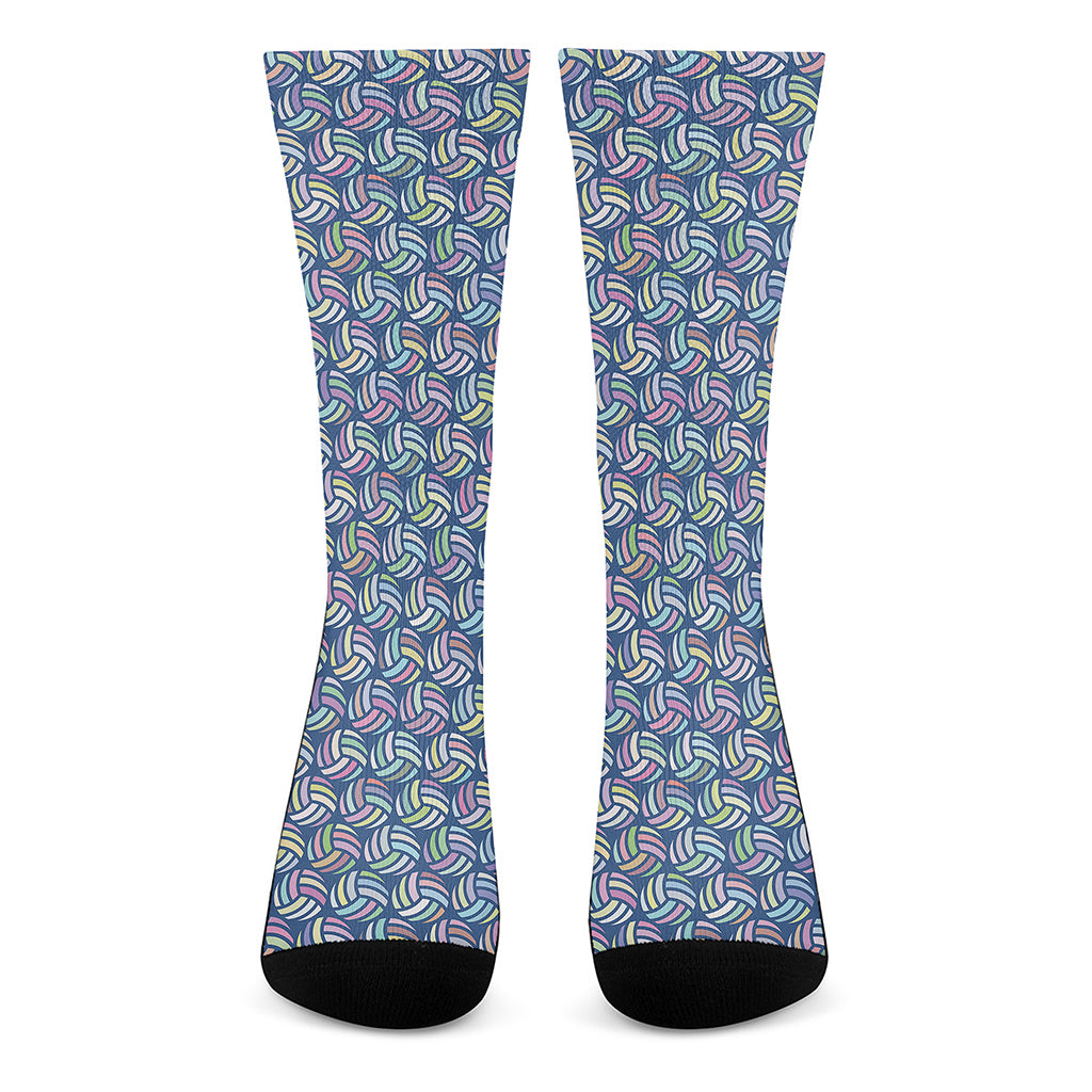 Pastel Volleyball Pattern Print Crew Socks