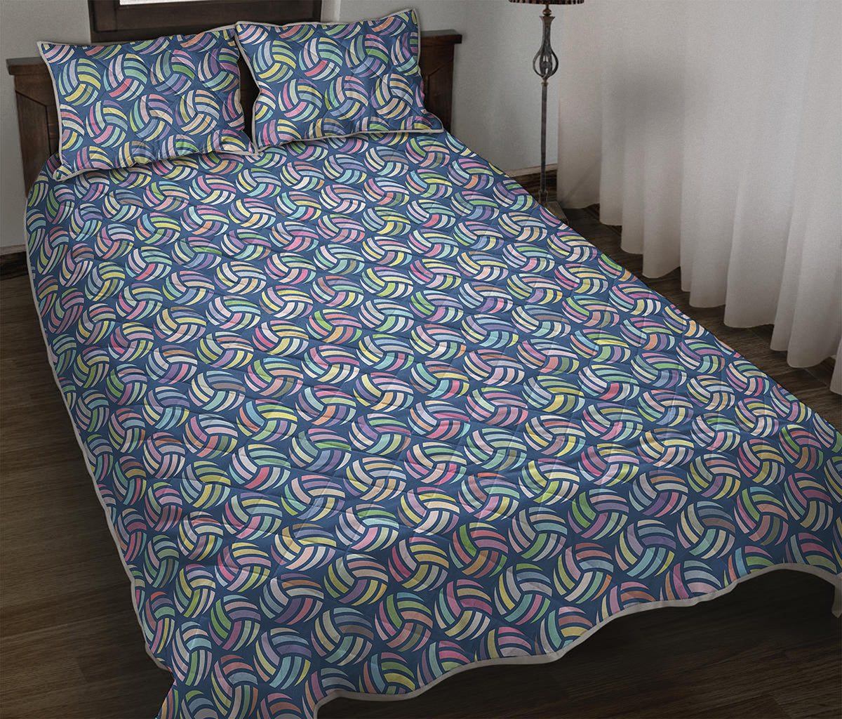 Pastel Volleyball Pattern Print Quilt Bed Set