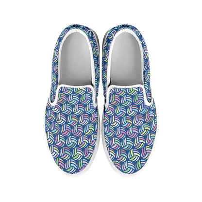 Pastel Volleyball Pattern Print White Slip On Shoes