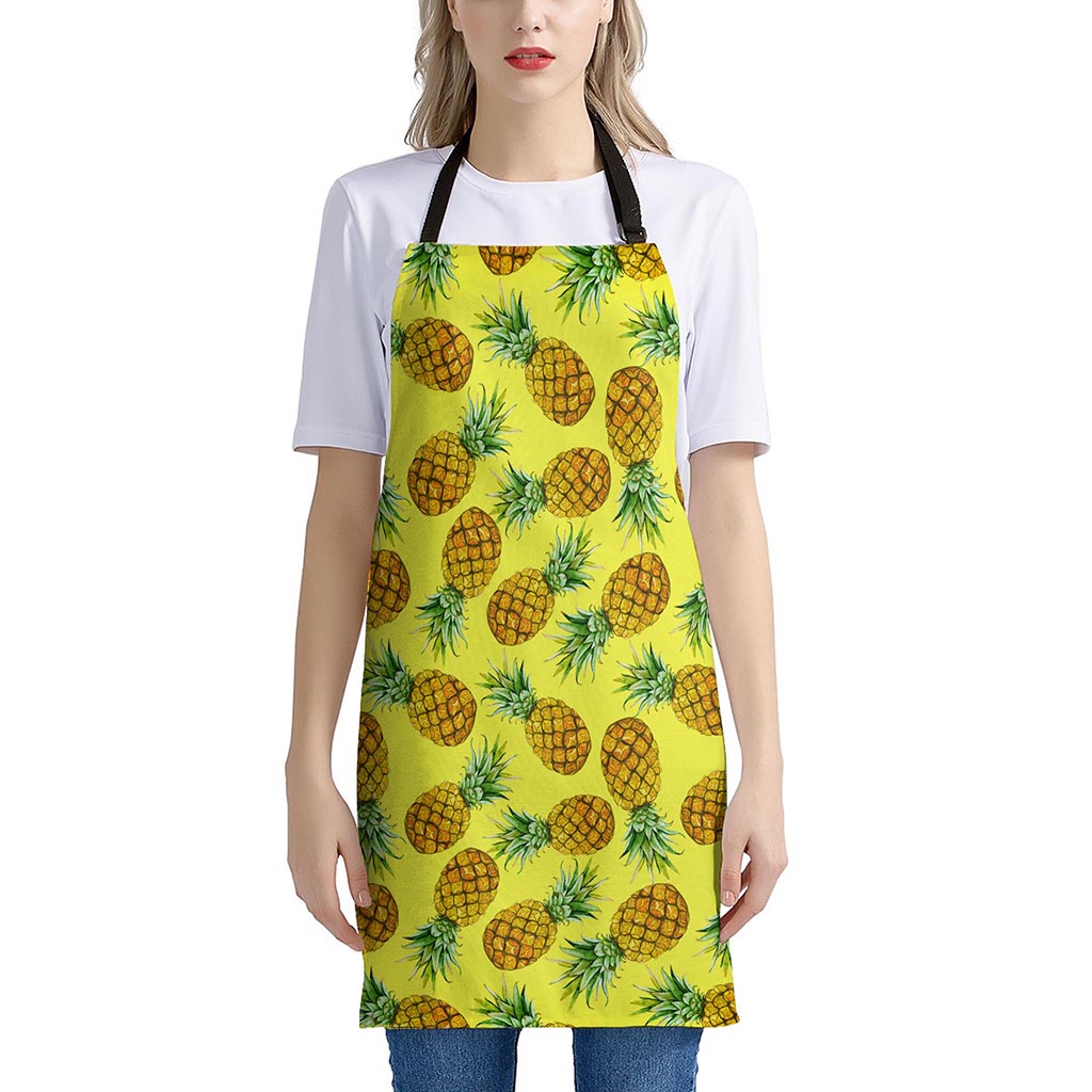 Pastel Yellow Pineapple Pattern Print Apron