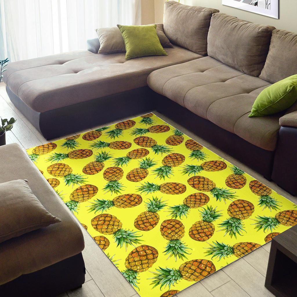 Pastel Yellow Pineapple Pattern Print Area Rug GearFrost