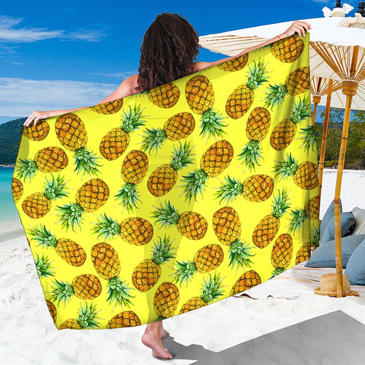 Pastel Yellow Pineapple Pattern Print Beach Sarong Wrap