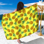 Pastel Yellow Pineapple Pattern Print Beach Sarong Wrap