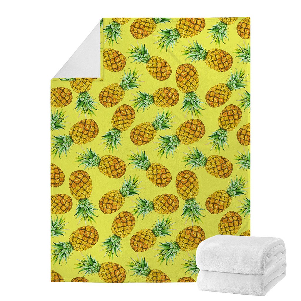 Pastel Yellow Pineapple Pattern Print Blanket