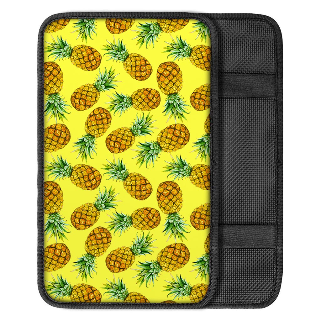 Pastel Yellow Pineapple Pattern Print Car Center Console Cover