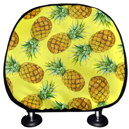Pastel Yellow Pineapple Pattern Print Car Headrest Covers