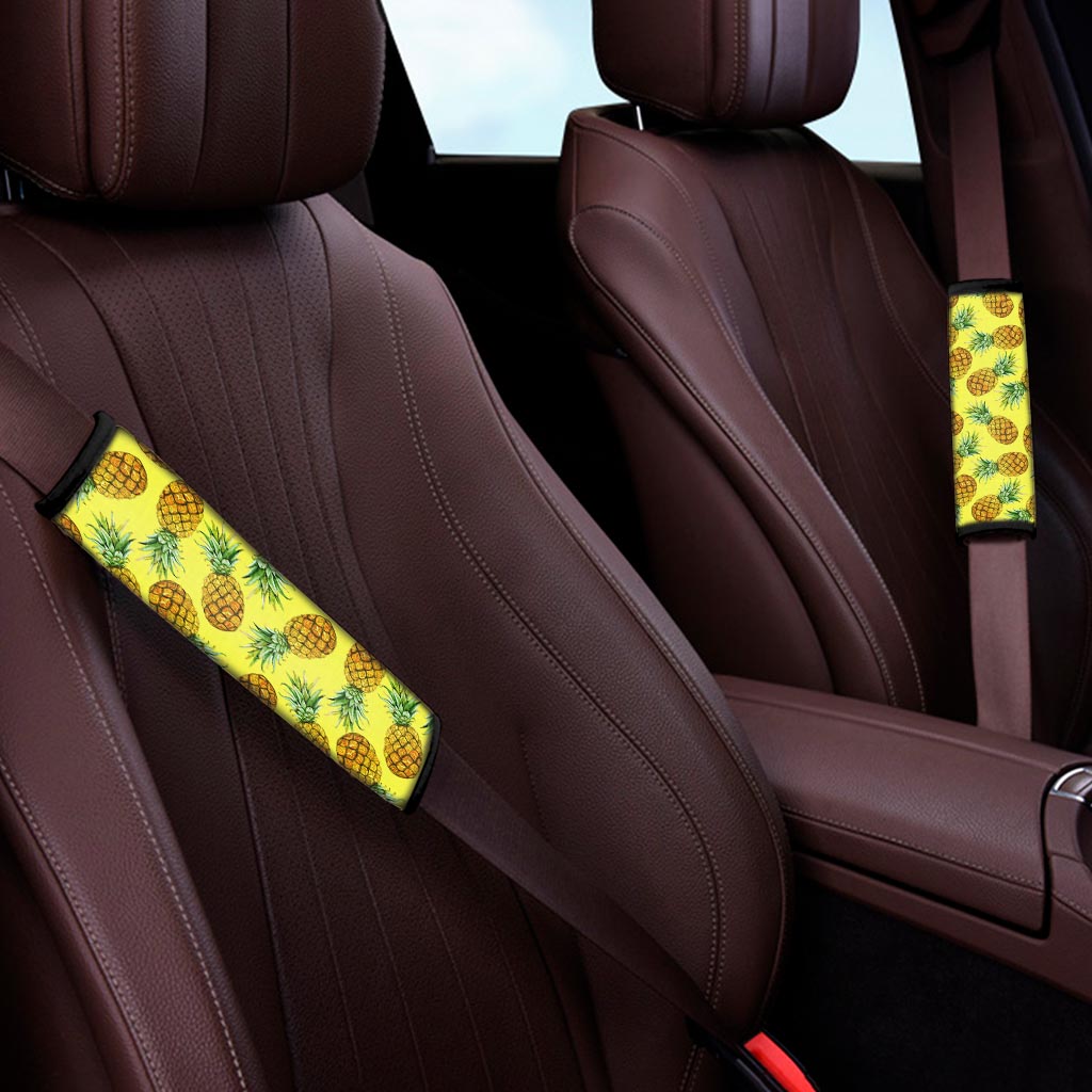 Pastel Yellow Pineapple Pattern Print Car Seat Belt Covers