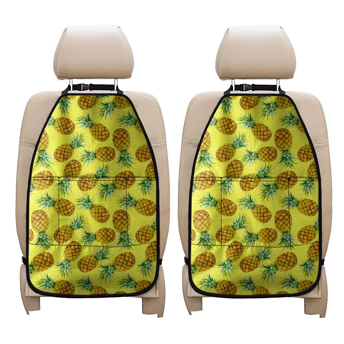 Pastel Yellow Pineapple Pattern Print Car Seat Organizers