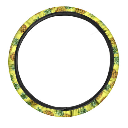 Pastel Yellow Pineapple Pattern Print Car Steering Wheel Cover