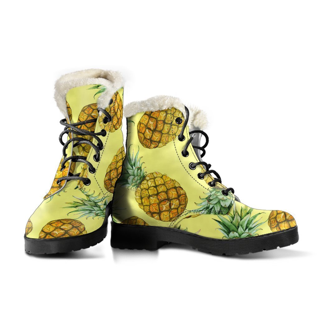 Pastel Yellow Pineapple Pattern Print Comfy Boots GearFrost