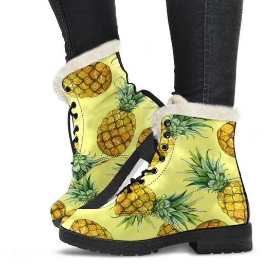 Pastel Yellow Pineapple Pattern Print Comfy Boots GearFrost