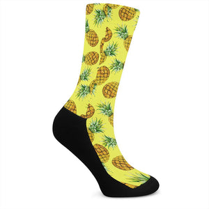 Pastel Yellow Pineapple Pattern Print Crew Socks