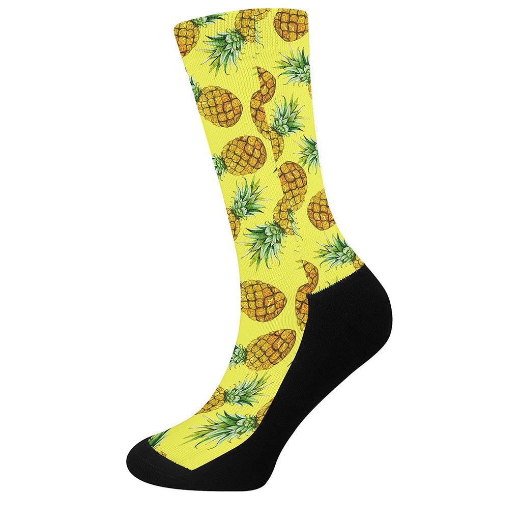 Pastel Yellow Pineapple Pattern Print Crew Socks