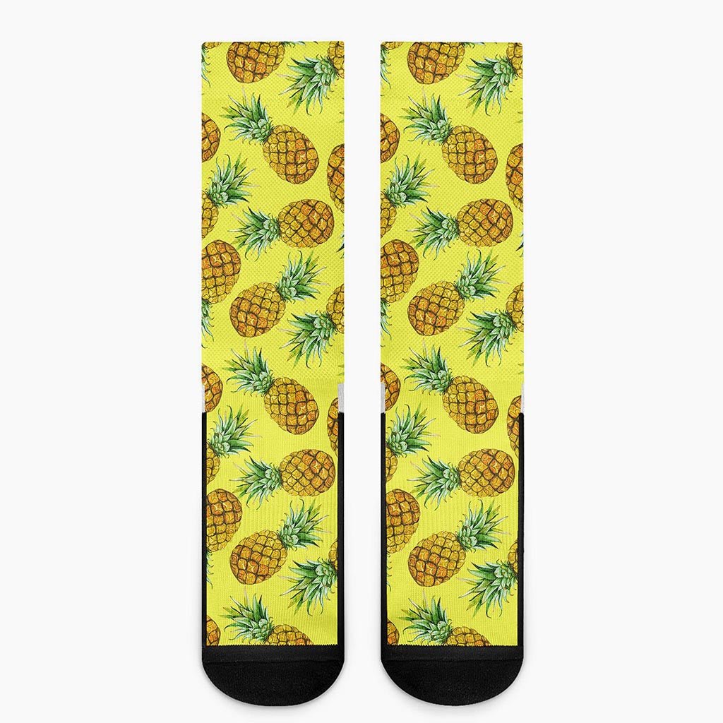 Pastel Yellow Pineapple Pattern Print Crew Socks