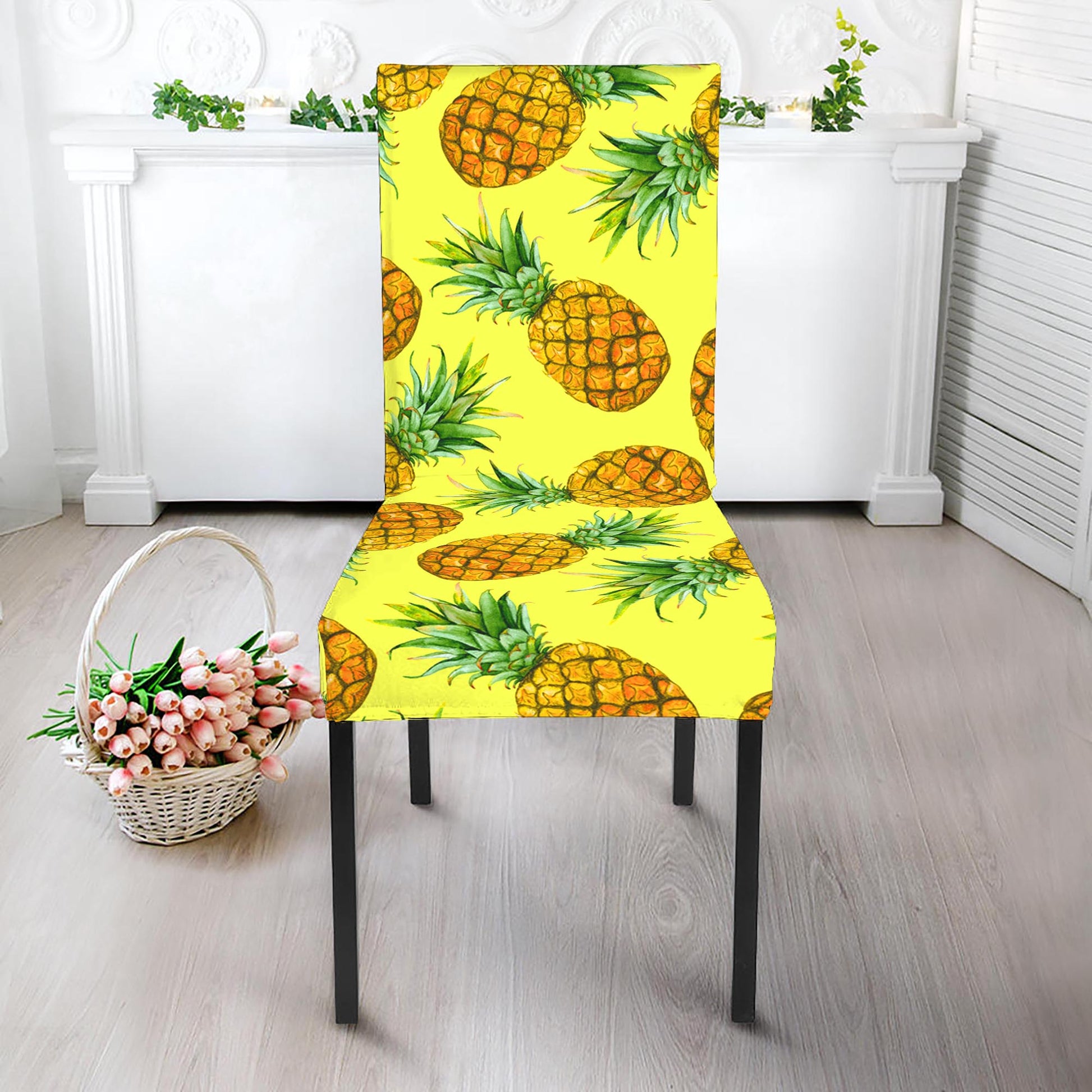 Pastel Yellow Pineapple Pattern Print Dining Chair Slipcover