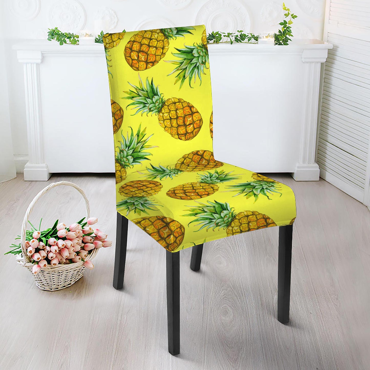 Pastel Yellow Pineapple Pattern Print Dining Chair Slipcover