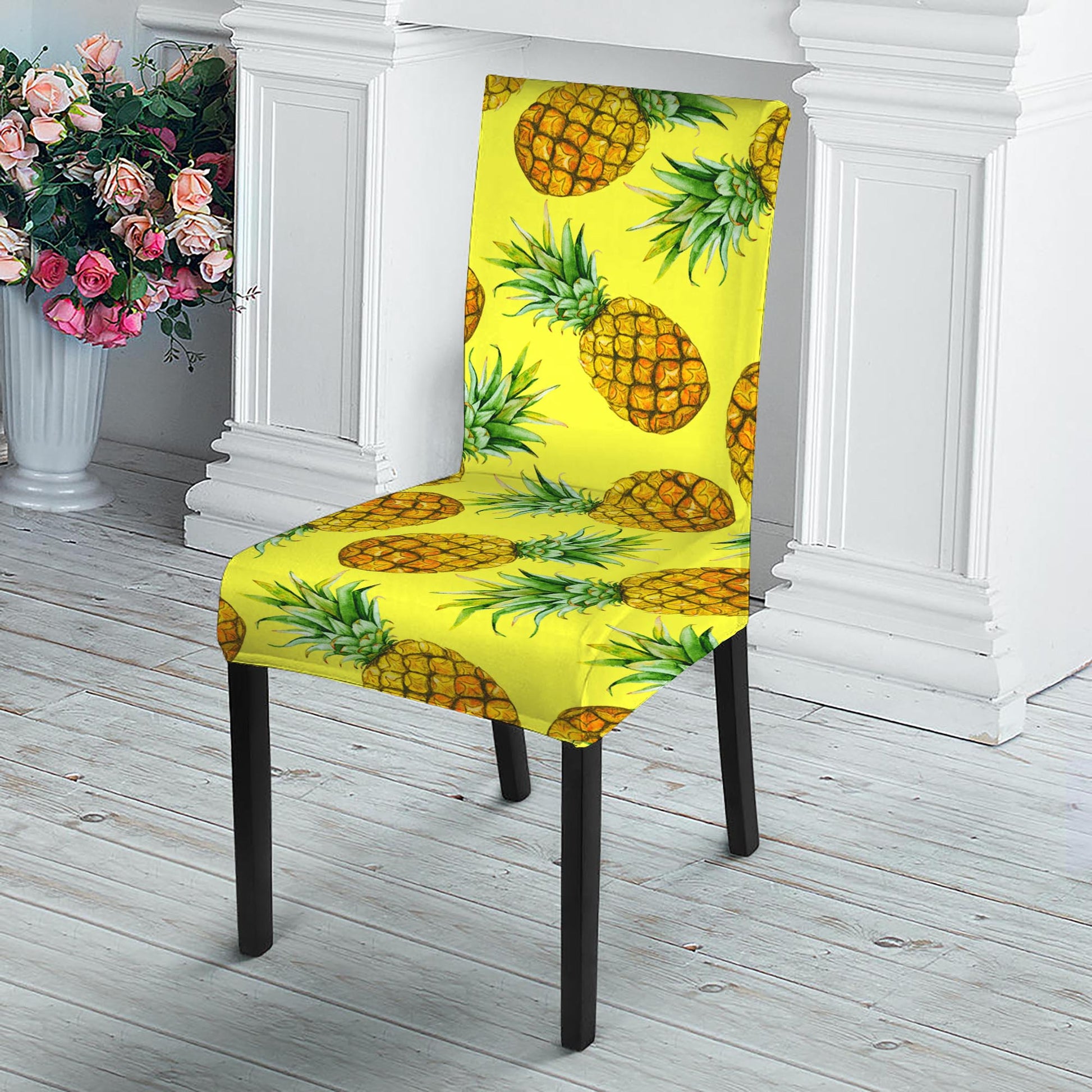 Pastel Yellow Pineapple Pattern Print Dining Chair Slipcover